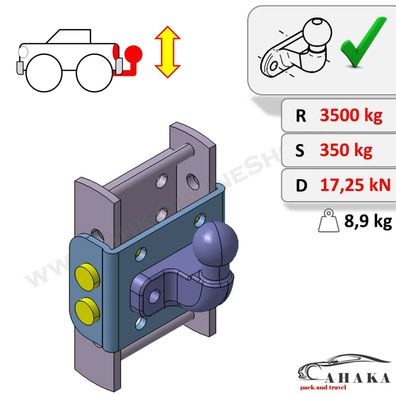 Höhenverstellbare AHK inkl. Befestigungsschrauben - 3x45mm Mercedes 100 88-96