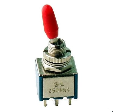Mini-Kippschalter rote Kappe 2-polig 2-Pos., Ein / Ein(rastend) 125V/ ac/6A, 1St.
