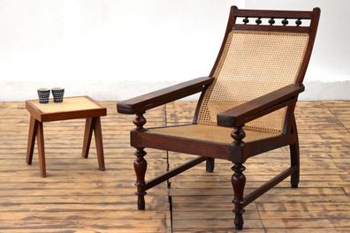 Planter Chair Liegestuhl Wiener Geflecht Sessel Antik Kolonial Alt Vintage Teak Holz