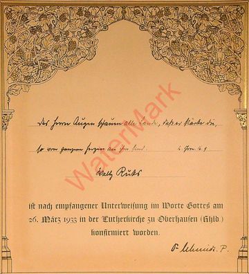 Dokument Urkunde Konfirmation Konfirmationsurkunde Oberhausen v. 26.3.1933