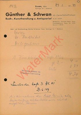 Dokument Urkunde Rechnung Quittung Buchhandlung Essen v. 27.6.1949