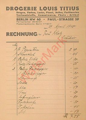 Dokument Urkunde Rechnung Drogerie Berlin v. 29.4.1940 (1)