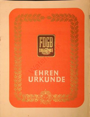 Dokument Urkunde Ehrenurkunde FDGB DDR Berlin v. 28.2.1959