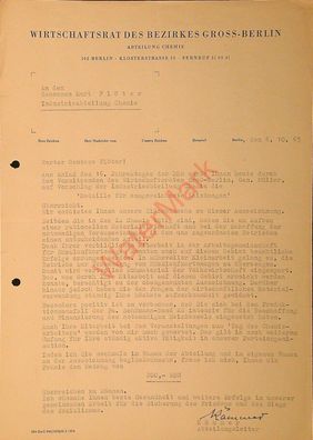 Dokument Urkunde Ehrung Anerkennung Berlin DDR v. 6.10.1965