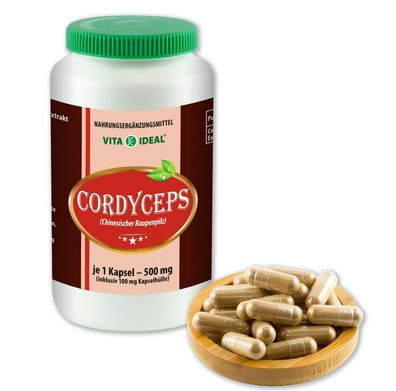 Vitaideal ® Cordyceps Pilz Extrakt Kapseln (Chinesischer Raupenpilz) je 500mg