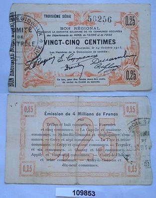 Notgeld Frankreich Bon Régional des Départ du Nord Fourmies billet 1915 (109853)
