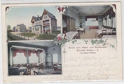 65070 Ak Gruß vom Hotel und Restaurant Bahnhof Grüna in Sachsen 1913