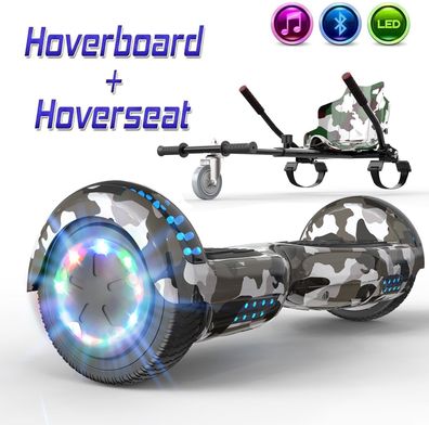 Megamotion Hoverboard mit Kart 6,5 Zoll - Elektro Scooter Bluetooth LED