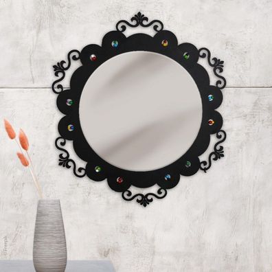 Wandspiegel Ornament bunte Perlen in weiß oder schwarz, Metall Ø:80cm B-WARE!