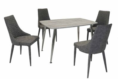 5 teilige Tischgruppe grau / Beton Essgruppe Esszimmergruppe modern design NEU