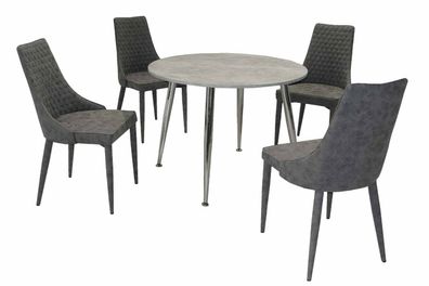 5 tlg. Tischgruppe grau / Beton Essgruppe Esszimmergruppe modern design NEU