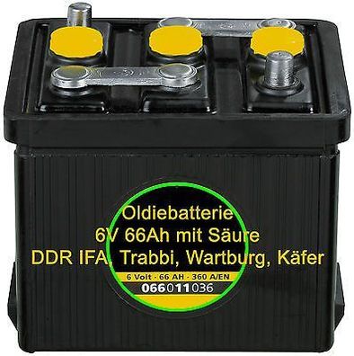 Batterie 6V 66Ah 66 Ah NEU Originaloptik 06617 Oldtimer DDR IFA Trabant Käfer