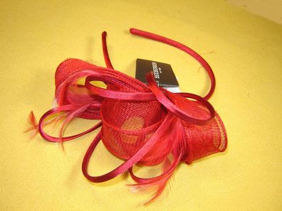 Fascinator Haarreif Haarschmuck Sinamay rot mit Federn Anlaß Hochzeit