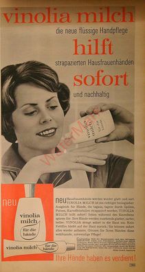 Originale alte Reklame Werbung Vinolia Handcreme Hautmilch v. 1963
