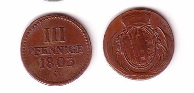 3 Pfennige Kupfer Münze Sachsen 1803 C (109885)