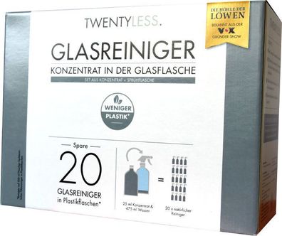 Glas Reinigungs-Set Glasreiniger 500ml Konzentrat + Sprühflasche Twentyless NEU