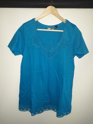 bpc bonprix T-Shirt mit Spitze, blau, Gr. 40/42