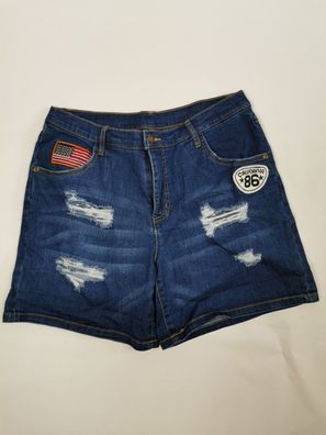 Rainbow Jeans-Hotpants mit Aufnähern und Used Effekten, blue stone, Gr. 42