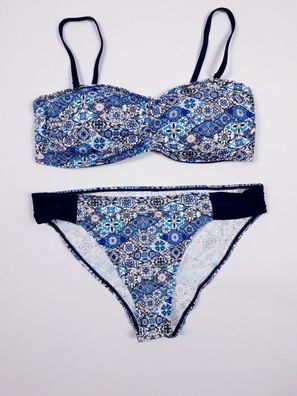 Bodyflirt Femininer Bandeau Bikini, weiß/ gold/ blau gedruckt Gr. 36 (70A + B)