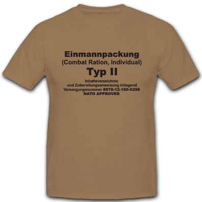 Epa Einmannpackung Typ 2 Bundeswehr Militär Nahrung Fressen - T Shirt #4976