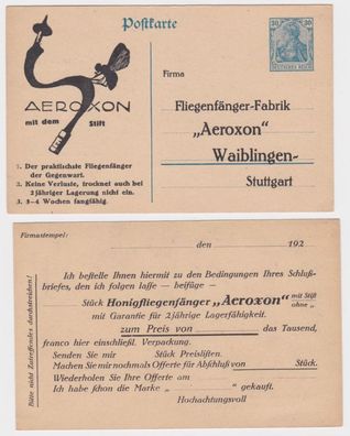 97000 Ganzsachen Postkarte P120 Zudruck Fliegenfänger-Fabrik Aeroxon Waiblingen