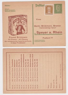 97144 DR Ganzsache Postkarte P180 Zudruck Martin Brinkmann Fabrikniederl. Speyer
