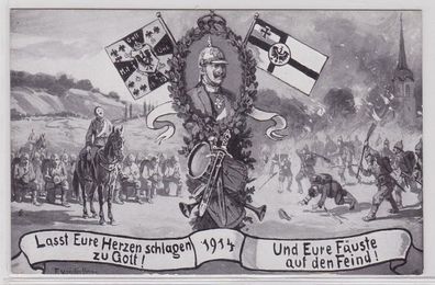 88403 Künstler Ak Weltkriegs-Postkarte 'Lasst Eure Herzen schlagen ...' 1914
