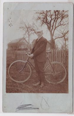 14507 Foto Ak Glauchau Mann im Fahrrad 1909