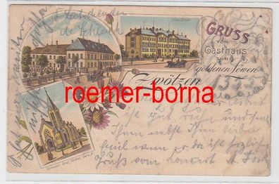 82865 Ak Lithographie Gruß vom Gasthaus zum goldenen Löwen Zwötzen 1903