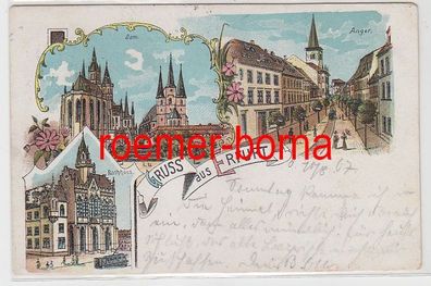 83847 Ak Lithografie Gruss aus Erfurt Dom, Anger, Rathhaus 1907