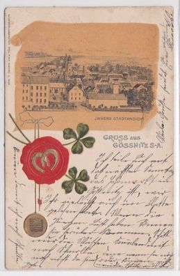 86122 Präge Ak Gruß aus Gössnitz S.-A. innere Stadtansicht 1897