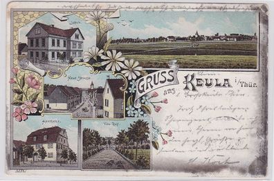 91793 Ak Lithographie Gruß aus Keula in Thüringen Schule, Apotheke usw. 1899