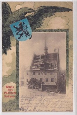 95975 Wappen Ak Gruß aus Pössneck Rathaus 1901