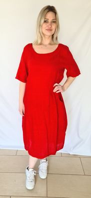 LACOSA Italy Leinenkleid Ballonkleid Kleid Lagenlook Kurzarm Uni Rot Gr. 3 (42/44)