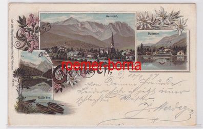 02777 Ak Lithographie Gruß aus Garmisch 1897