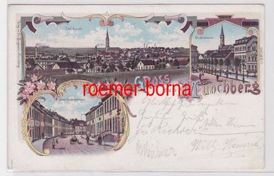 43361 Ak Lithografie Gruss aus Münchberg Lindenstrasse usw. 1898