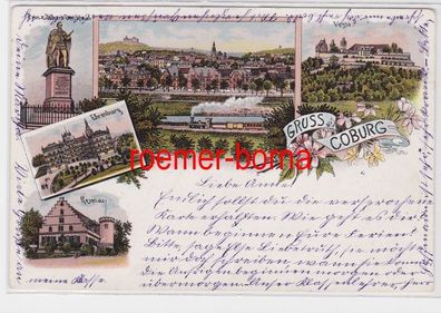 83445 Ak Lithografie Gruss aus Coburg Ehrenburg, Rosenau usw. 1896