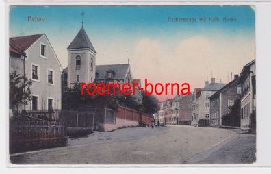 83553 Ak Rehau Ascherstrasse mit katholischer Kirche um 1910