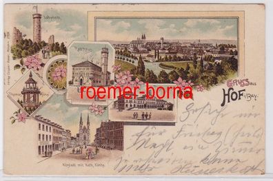 84018 Ak Lithografie Gruss aus Hof i. Bay. Altstadt, Rathaus usw. 1898