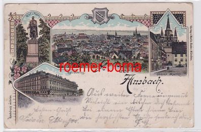 84221 Ak Lithografie Gruss aus Ansbach Oberer Markt, Schloss usw. 1898