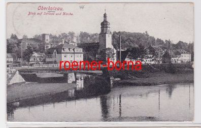 84238 Ak Oberkotzau Blick auf Schloss und Kirche 1921