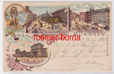84360 Ak Lithografie Gruss aus München Karlsthor, Promenadenplatz usw. 1897