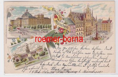 84365 Ak Lithografie Gruss aus München Justizpalast, Rathhaus usw. 1898