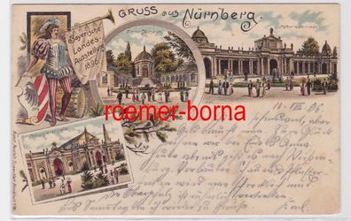 84367 Ak Lithografie Gruss aus Nürnberg Bayerische Landes-Ausstellung 1896