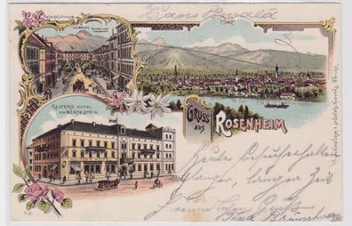 91365 Ak Lithographie Gruß aus Rosenheim Reuters Hotel usw. 1901