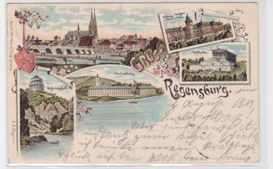 94643 Ak Lithografie Gruss aus Regensburg Walhalla usw. 1901