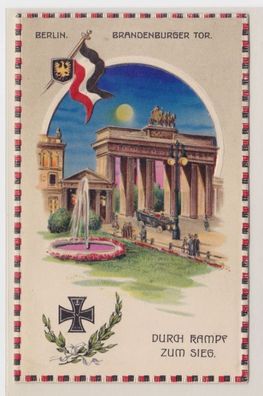 89704 Halt gegens Licht Patriotika Ak Berlin Brandenburger Tor um 1915
