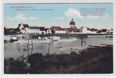 71625 Ak Mühlberg (Elbe) Hafenpartie mit Blick auf Mühlberg 1912