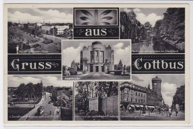 98422 Mehrbild Ak Gruss aus Cottbus - Stadttheater, Denkmal, Stadtpark usw. 1938