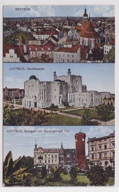 98424 Mehrbild Ak Cottbus Stadttheater, Spremberger Turm usw. 1919